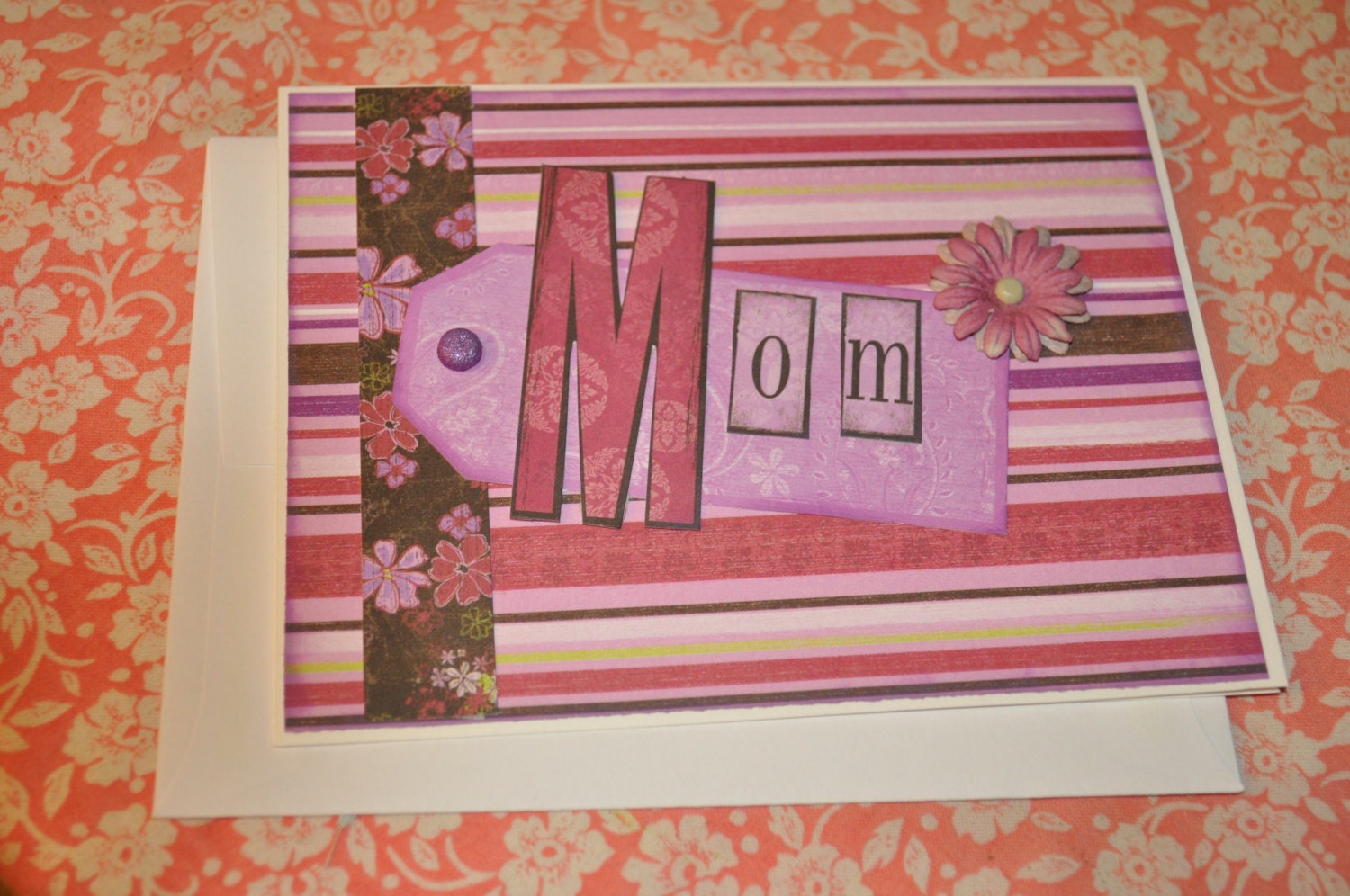 Handmade MOM Card.  Card for Mom, blank purple Mom card handmade