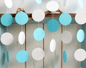 Aqua and White 12 ft Circle Paper Garland- Wedding, Birthday, Bridal Shower, Baby Shower, Party Decorations