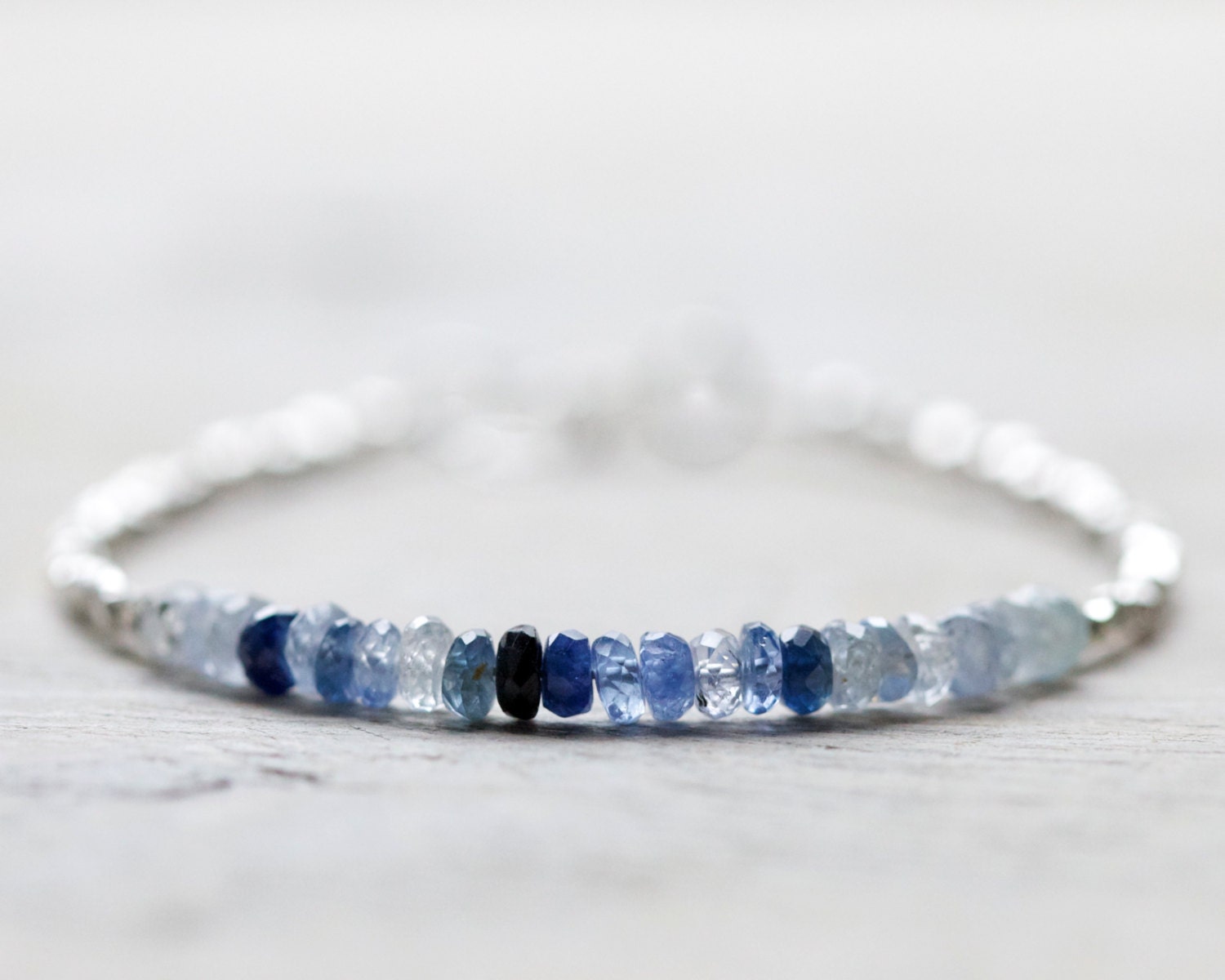 Blue sapphire bracelet: blue beaded bracelet - September birthstone jewelry