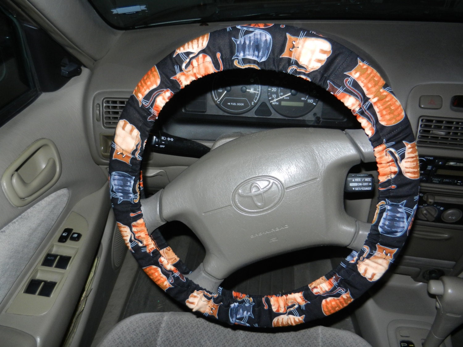 Cats on Black Steering Wheel Cover