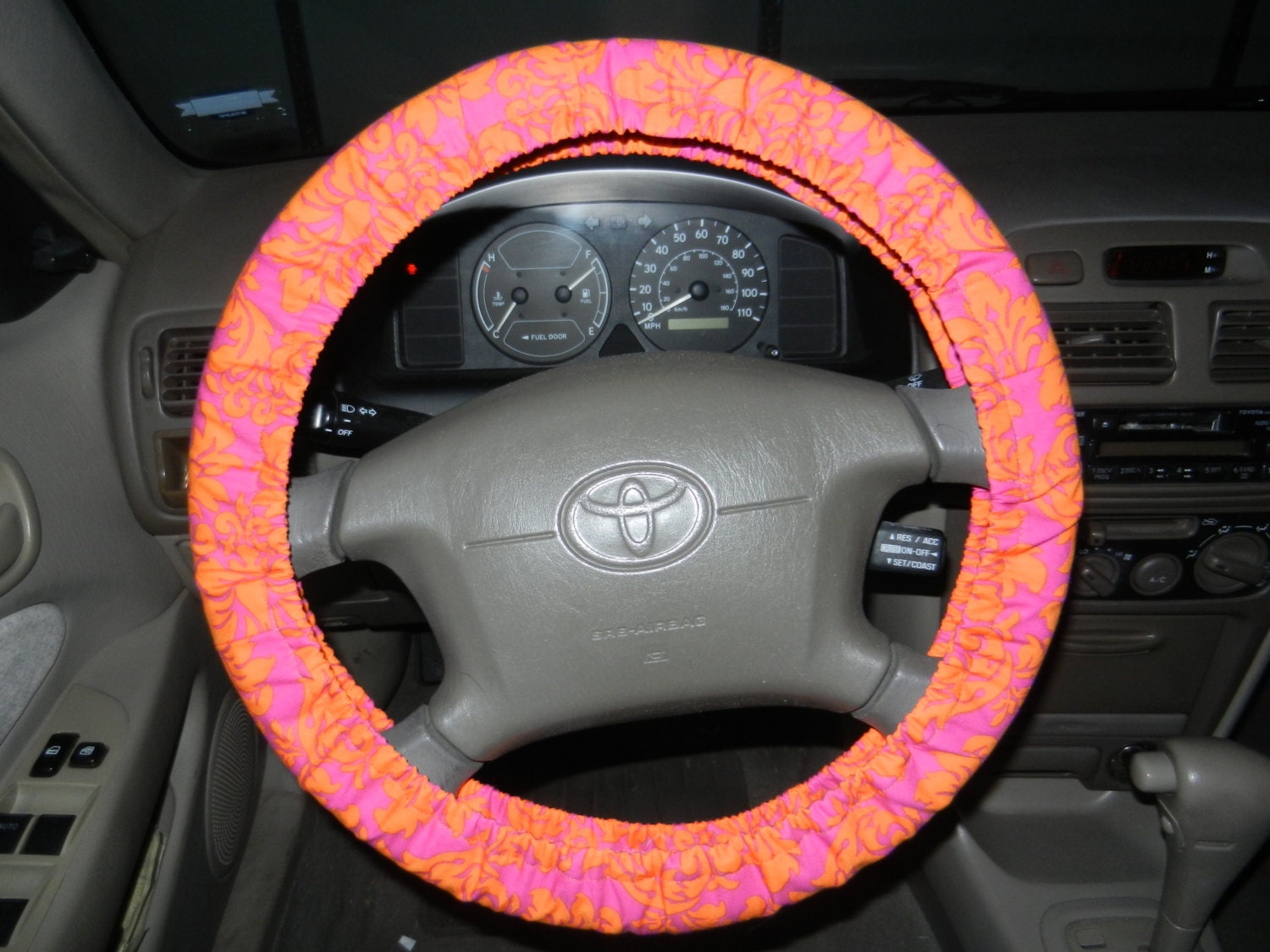 Sorbet Pink Damask Steering Wheel Cover