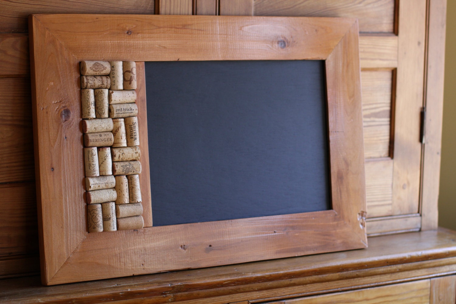 Reclaimed cedar chalk & cork message board