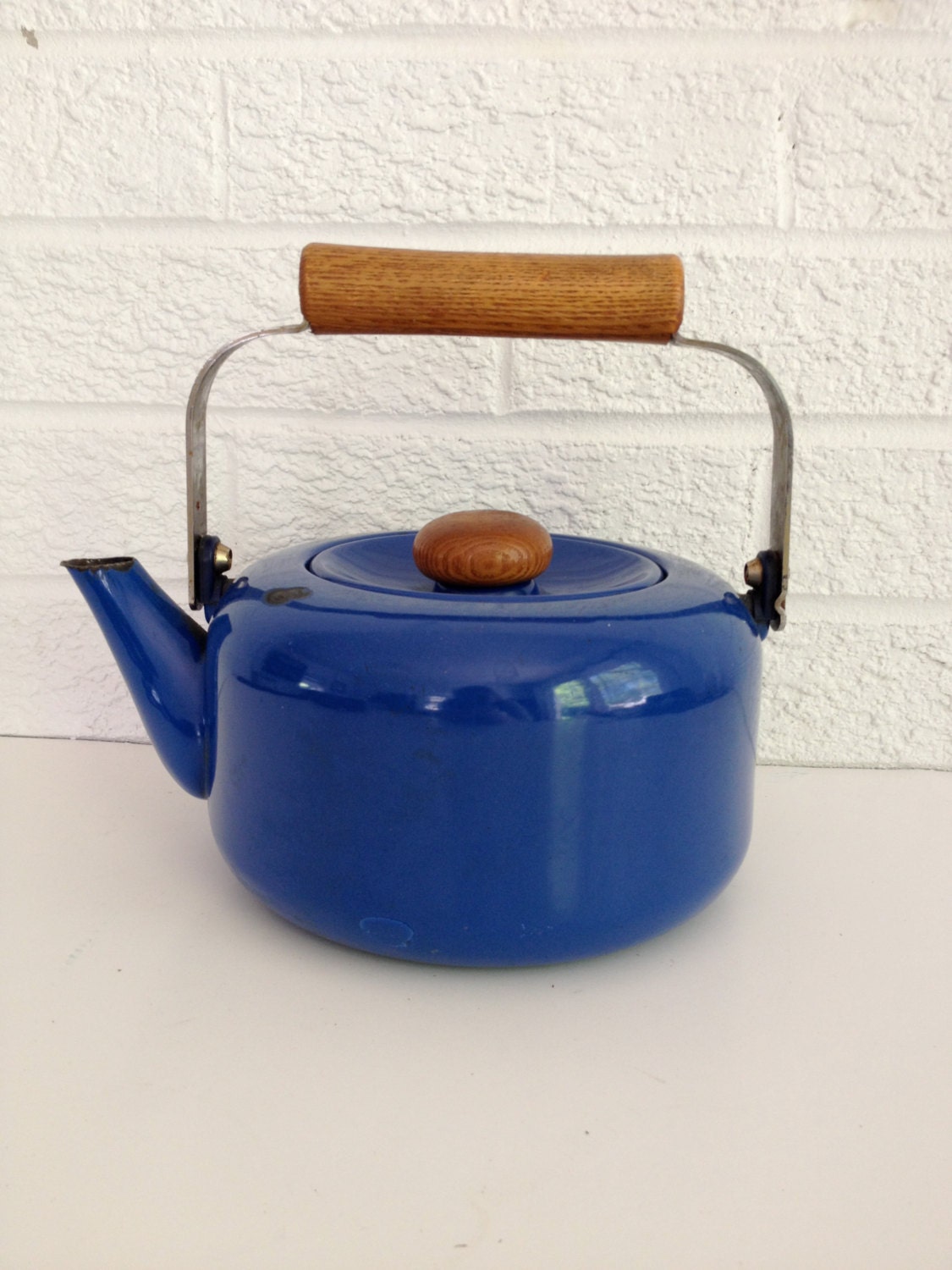 Vintage Blue Enamel Tea Kettle