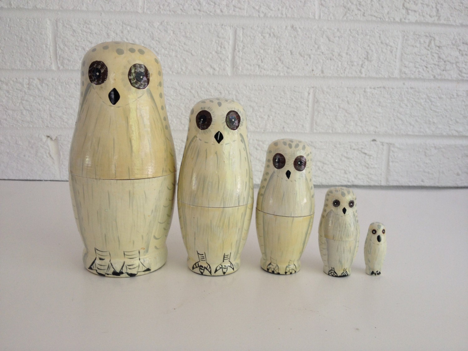 Vintage Hand painted Owl Nesting Dolls - Babushka Dolls
