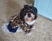 Diva Leopard print Dog shirt and Jeans with matching hairbow size medium