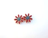 Burgundy daisy earrings little ceramic flowers stud posts maroon oxblood