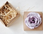 Ready to ship - Lilac and white felt flower brooch - Bonjour - With box - Wool Silk - Lilac, Levander, Medium Purple, Orchid handmade brooch