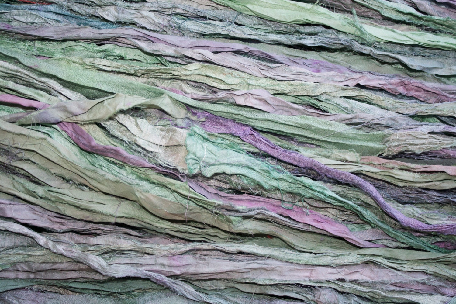 Recycled Silk Sari Ribbon - 50 yards of Hand Dyed Fiber in Monet's Garden