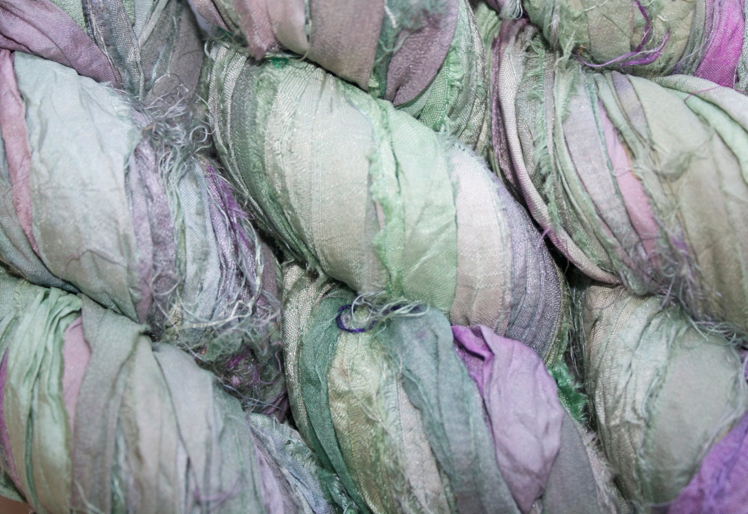 Recycled Silk Sari Ribbon - 10 yards of Hand Dyed Fiber in Monet's Garden