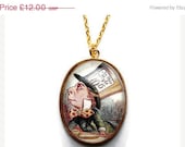 ON SALE Mad Hatter Large Bubble Pendant 'Alice In Wonderland' Gold Necklace
