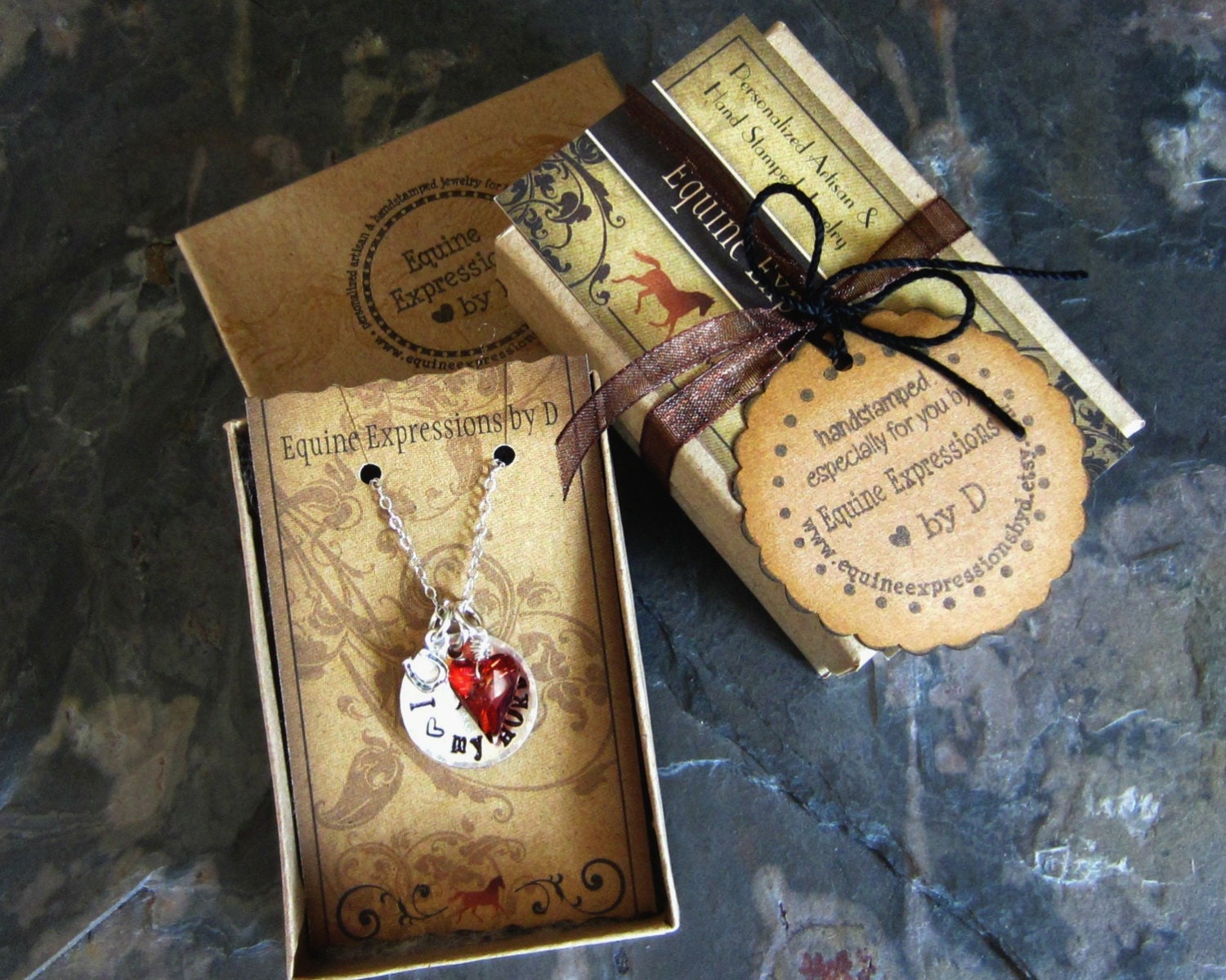 Handstamped Horse Cowgirl- Equestrian-Follow Your Heart Pendant Necklace-Mixed Metals