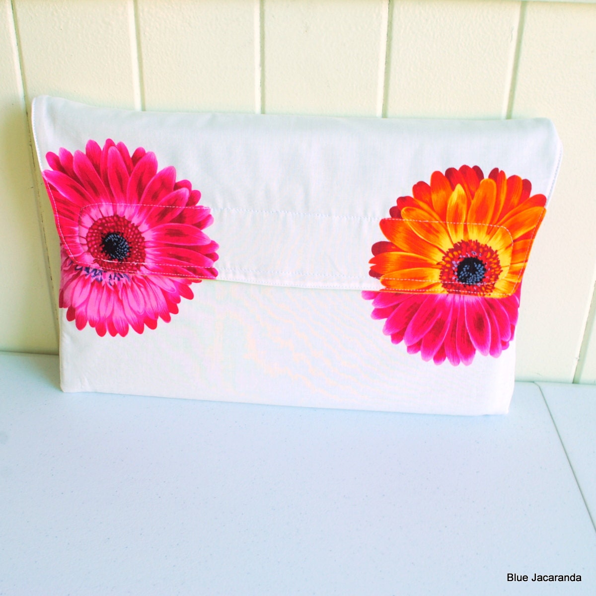 Laptop Sleeve 15"- Colorful Flower Print - Lined with Fleece - Envelope Style
