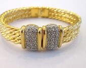 Vintage Clamper Style Bracelet With Rhinestones In Goldtone Finish...Gorgeous Sparkling Pave Set Crystals