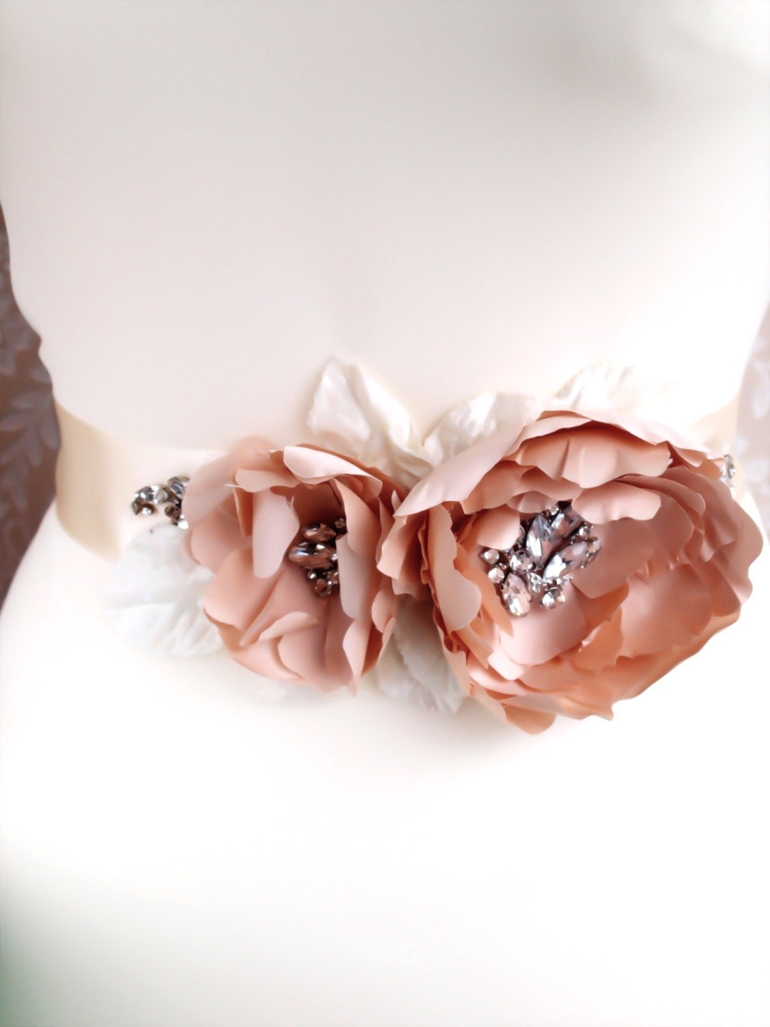 Wedding Bridal sash - Lady Catherine flower sash, real silk
