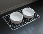 Black & White Dot Waterproof Pet Placemat with Gingham Border