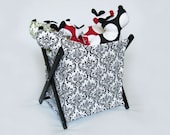 White with Black Damask Pet Toy Hamper with frame