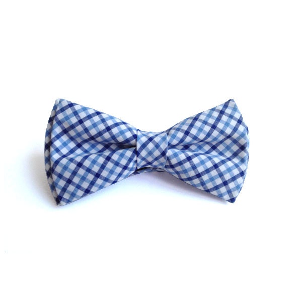 Men's Bow Tie, Blue Micro Gingham Check Pre-Tied Bow Tie For Men, Wedding and Gift