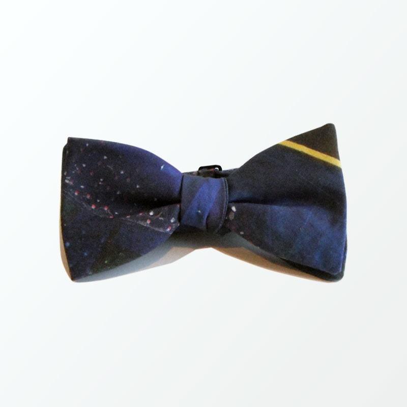 Men's Bow Tie, Blue and Yellow line printed Cotton Self Bow Tie for Men, Wedding and Gift / READY TO SHIP