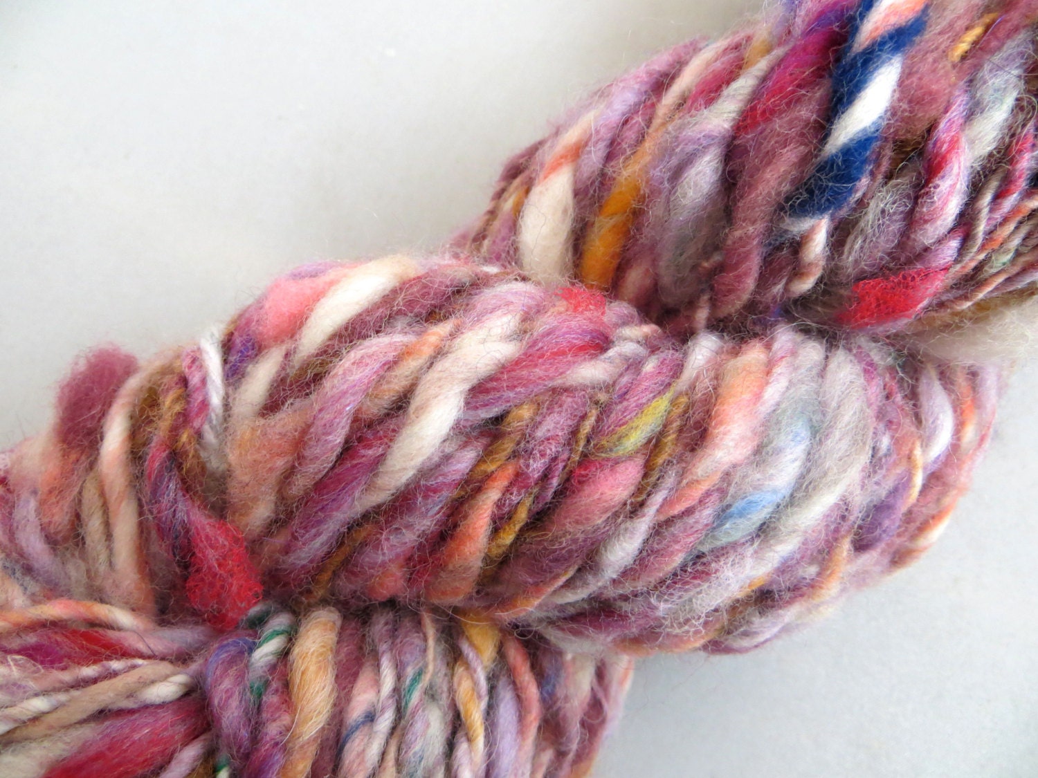 Rosebud Handspun Yarn (53 yds) Alpaca Woold Handdyed Colorful Pastel Bright Pink Orange Green Purple Fashion Summer Skein