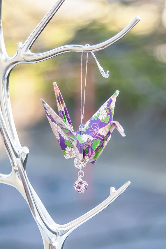 Purple Origami Crane Ornament
