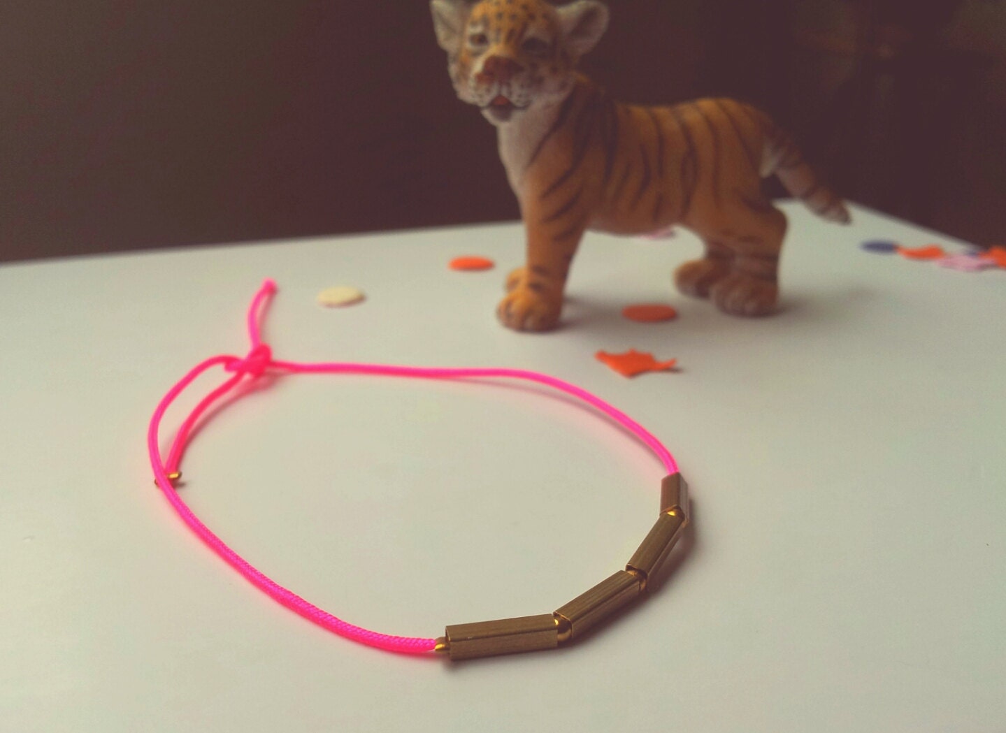 Sunlight bracelet/ nylon cord and raw brass tube