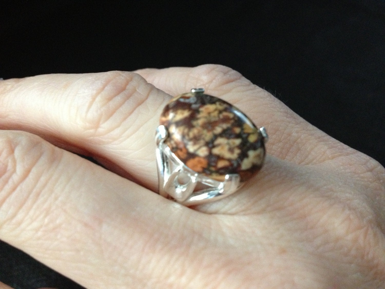 Stunning brown leopard jasper cabochon set in sterling silver 925 sizes 6,7,8