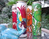 Mexican Folk Art  Prayer Candles. Amate Paintings. Hand Painted. Tree Bark painting. Spanish and Mediterranean Decor