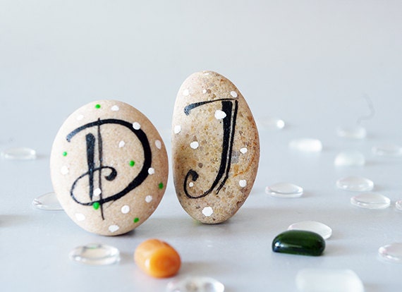 Any 2 Initial Letters with Magnets, Monograms, Beach Stones, Personal Gift Idea, Beach Pebbles by HappyEmotions