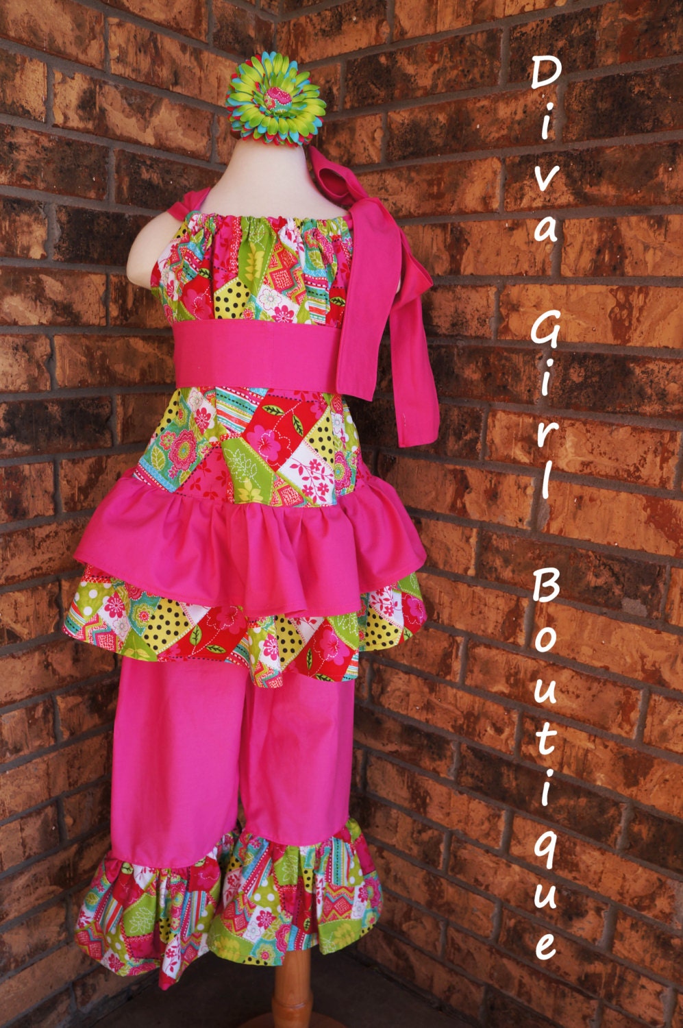 Girls Boutique Clothing Pageant Outfit Pillowcase Top Ruffle Pants Hair Flower Childrens Boutique Clothing 6m 12m 18m 2T 3T 4T 5 6 7 8