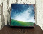 SALE 20% OFF Landscape painting, thunderstorm, cloud, green grass, original oil painting - Stormscape series eleven