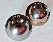 Art Deco Chrome Faceted Button Earrings Machine Age