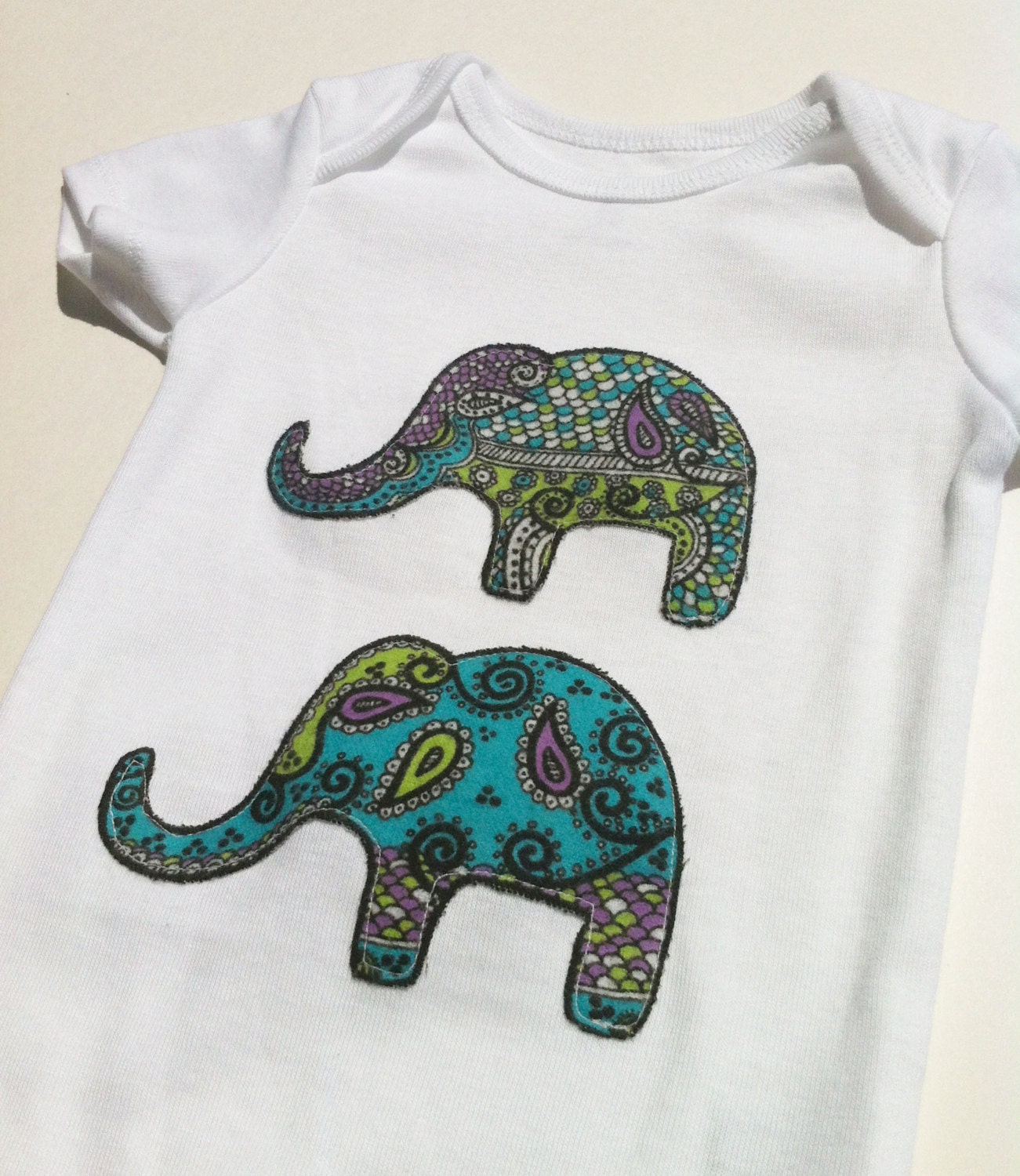 Appliqued Onesie  Paisley Elephants 6 months