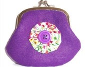 CLEARANCE Felt Coin Purse - purple - spring meadow lining
