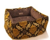 Gray Damask Pet Bed CUSTOM Medium 16 In Square Slip-proof Base 37 Color Choice Dog Cat Couture Artistic Travel Collapsible Washable