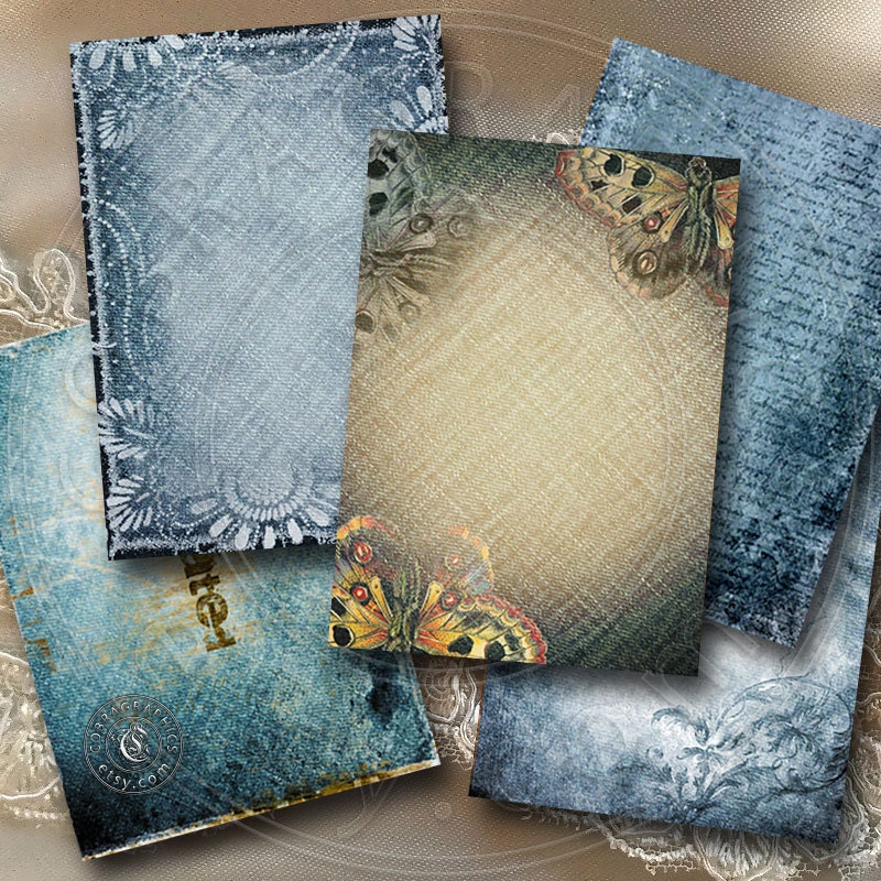 Denim Backgrounds - Digital Collage Sheet CG-636 for ATC ACEO Jewelry Holders, Scrapbooking, Cards - Instant Download