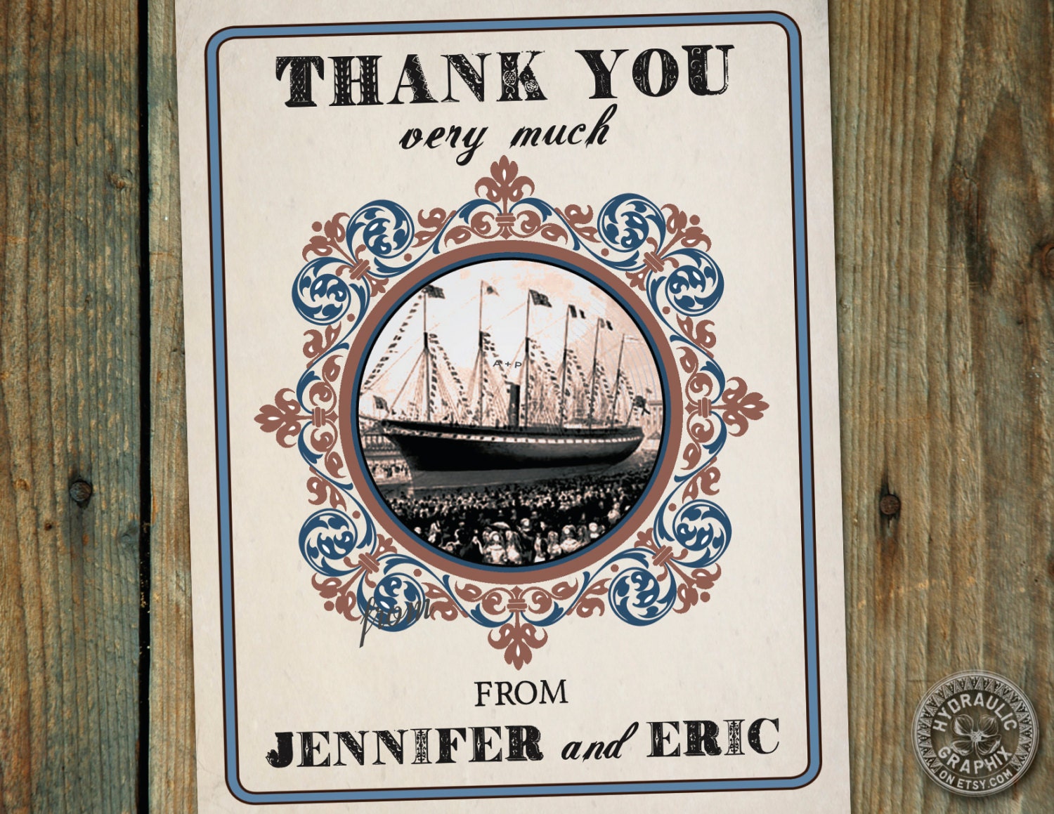 Steampunk Ship themed wedding Thank you cards - retro sign, steampunk and vintage inspired Il_570xn