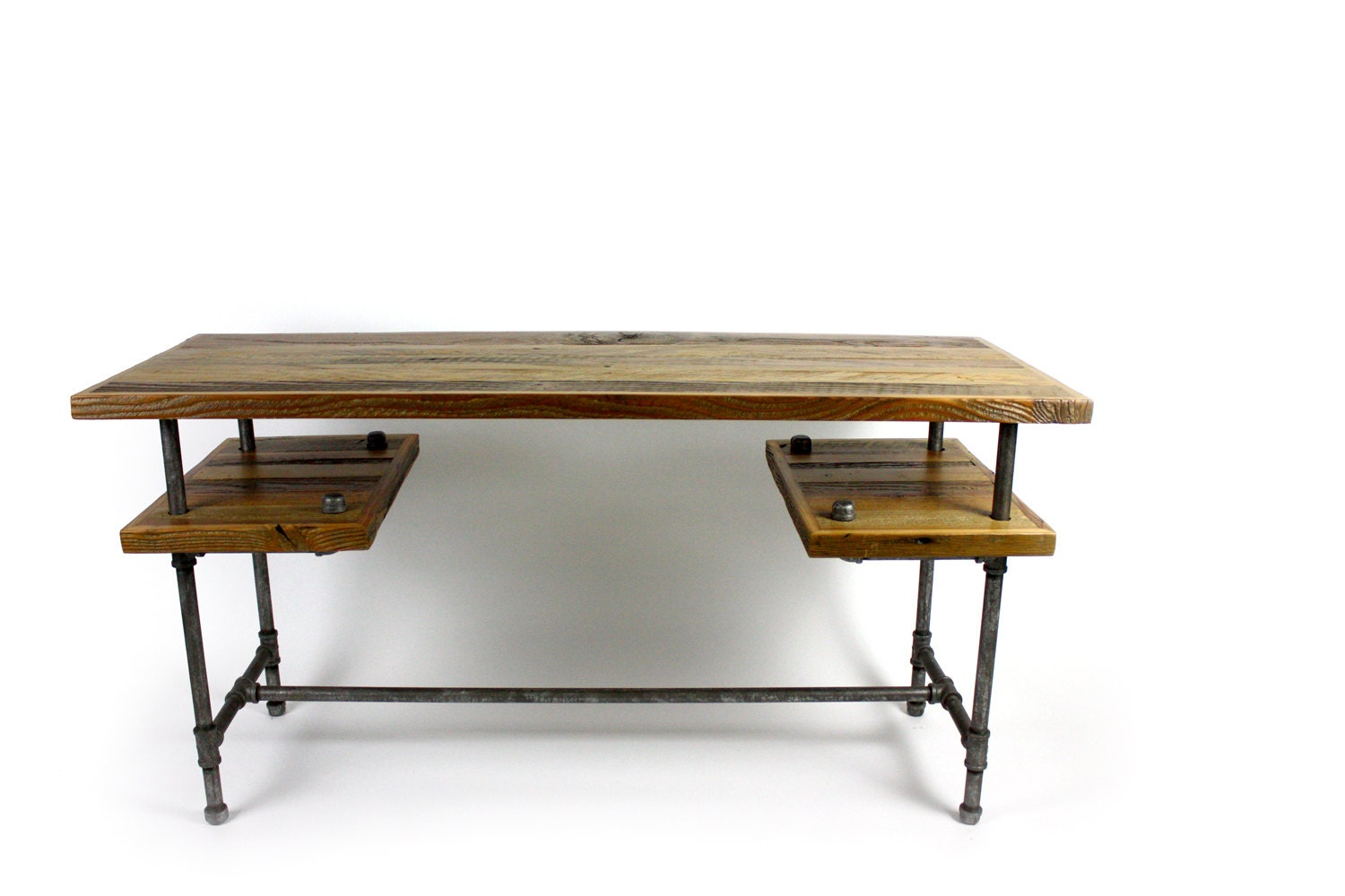 Reclaimed Wood Computer Desk // Weathered Barn Wood // Aged Steel Pipe