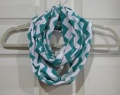 Teal and White Chevron Infinity Scarf