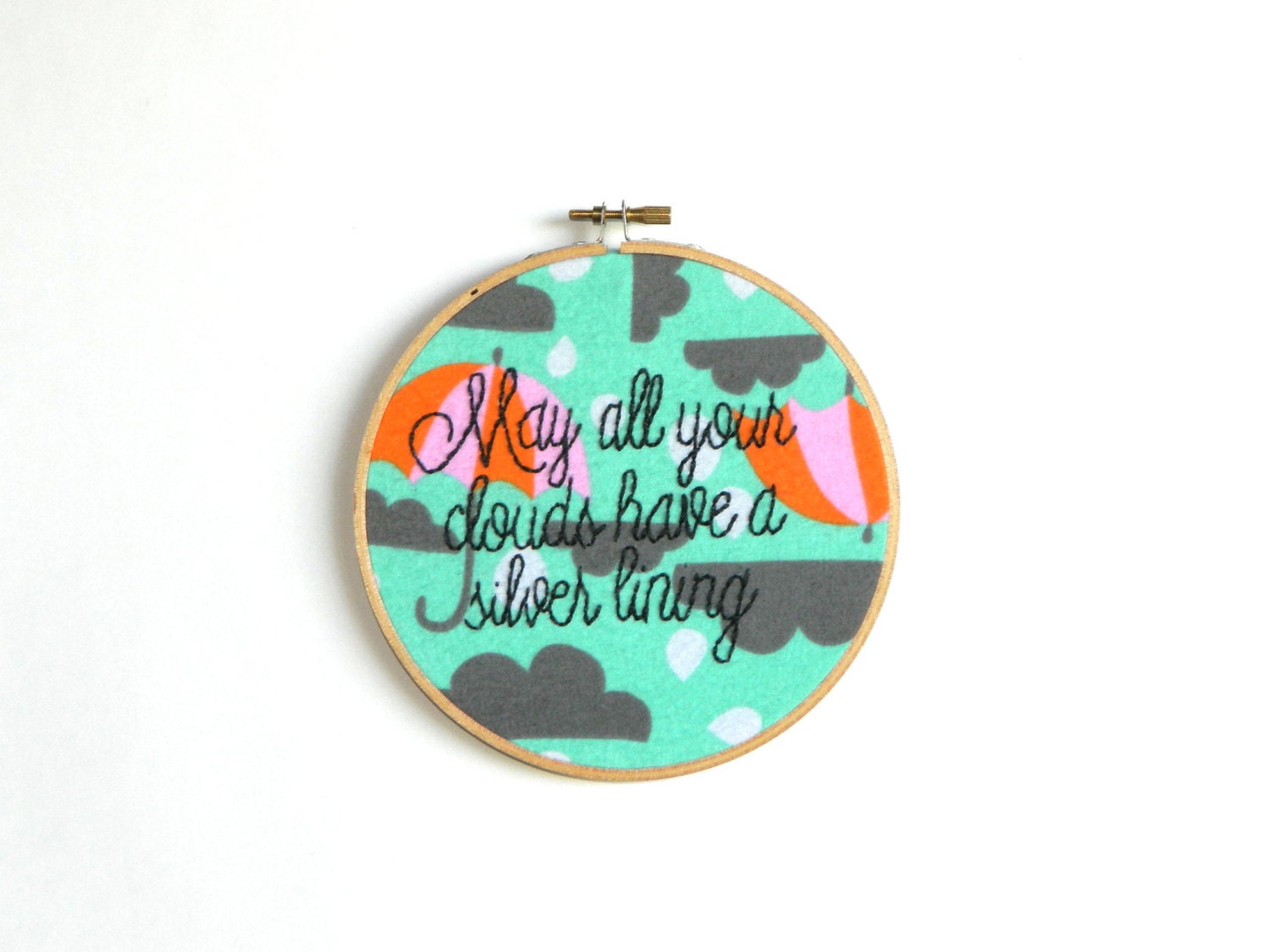 silver linings embroidery hoop wall art