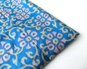 Blue hand embroidered blokprint tussar silk fabric nr 225 piece of 2,5 meters