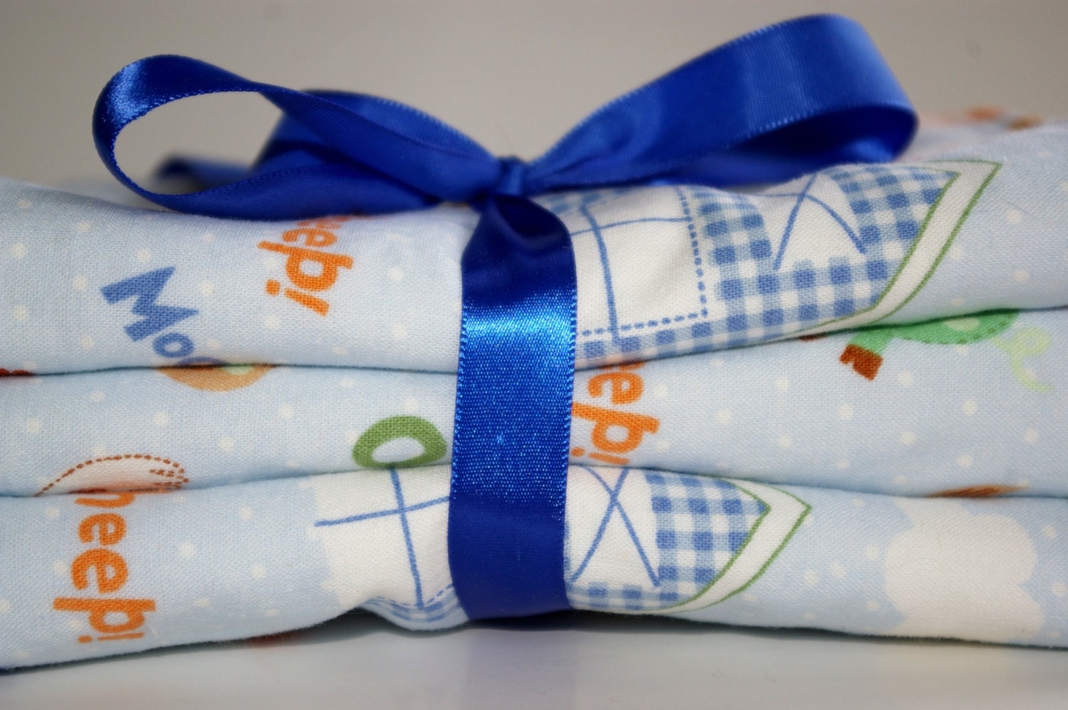 Handmade baby burp cloths set of three unisex farm print
