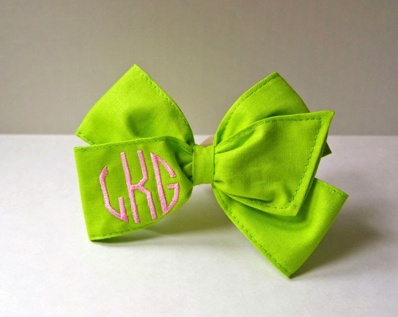 Lime Green Monogrammed Hair Bow