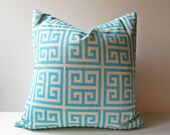 Turquoise Greek Key Pillow Cover