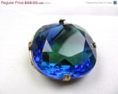 Large Faceted Sapphire w Green Glass Brooch 1940s Vintage Jewelry