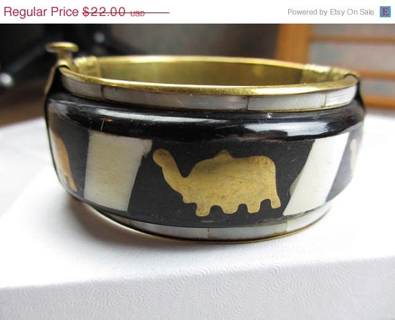 RESERVED Not for Sale Black Elephant Hinged Abalone Bangle