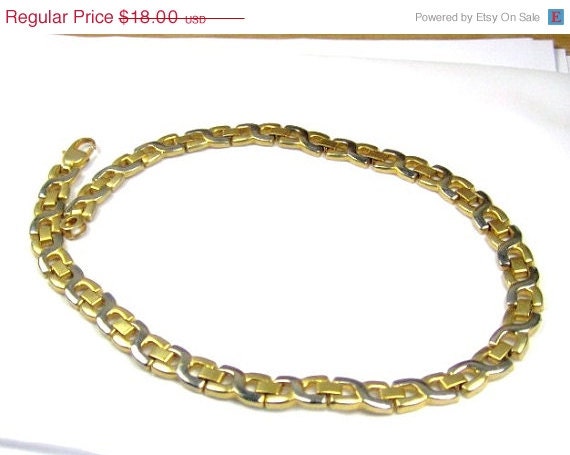 Modernist Gold/Silver Tone Chain Necklace 1970s Vintage Jewelry