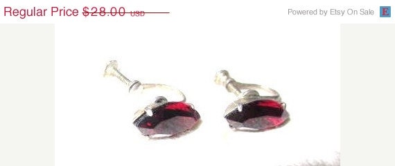 Art Deco Sterling Garnet Glass Screw Back Earrings 1920s Vintage Jewelry