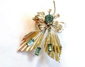 Blue Topaz Rhinestone Brooch Flower Bouquet 1950s Vintage Jewelry