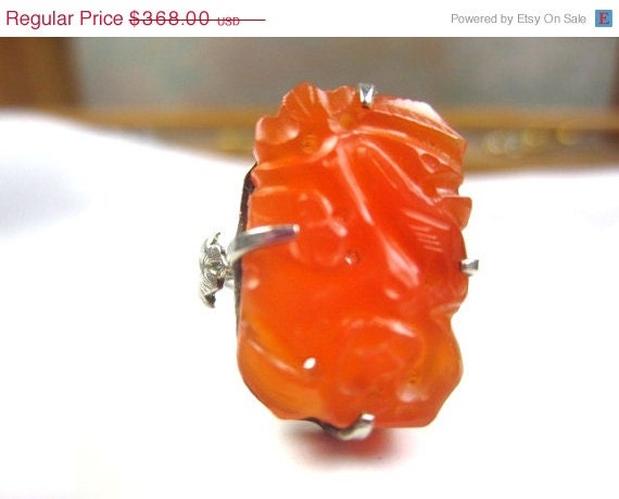 Art Deco Sterling Carved Jade Ring 1920s Vintage Jewelry Chinese Export