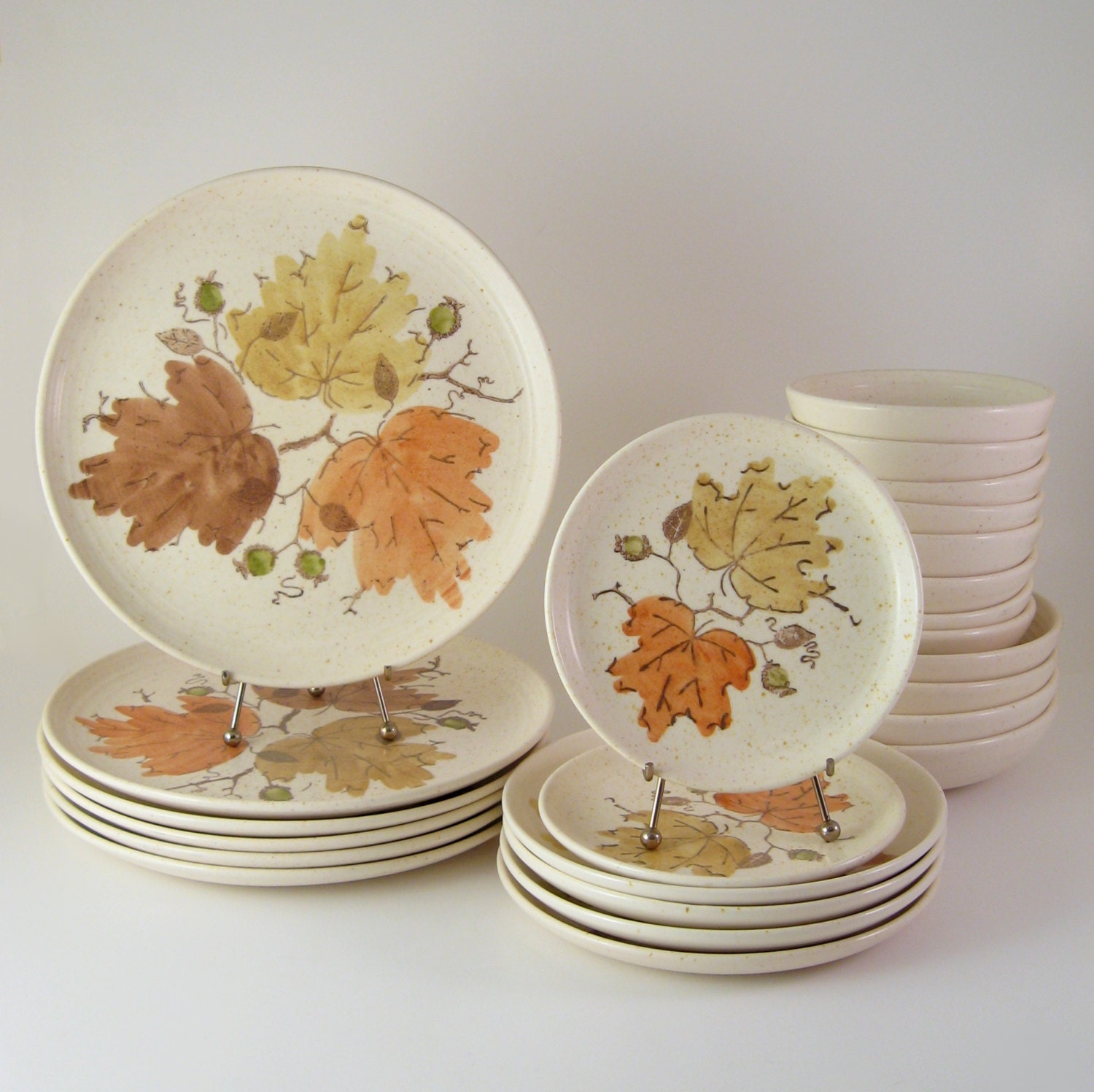 Vintage Dinnerware Set, Poppytrail by Metlox California Pottery, Woodland Gold, Dinnerware Dishes 1960s 1970s